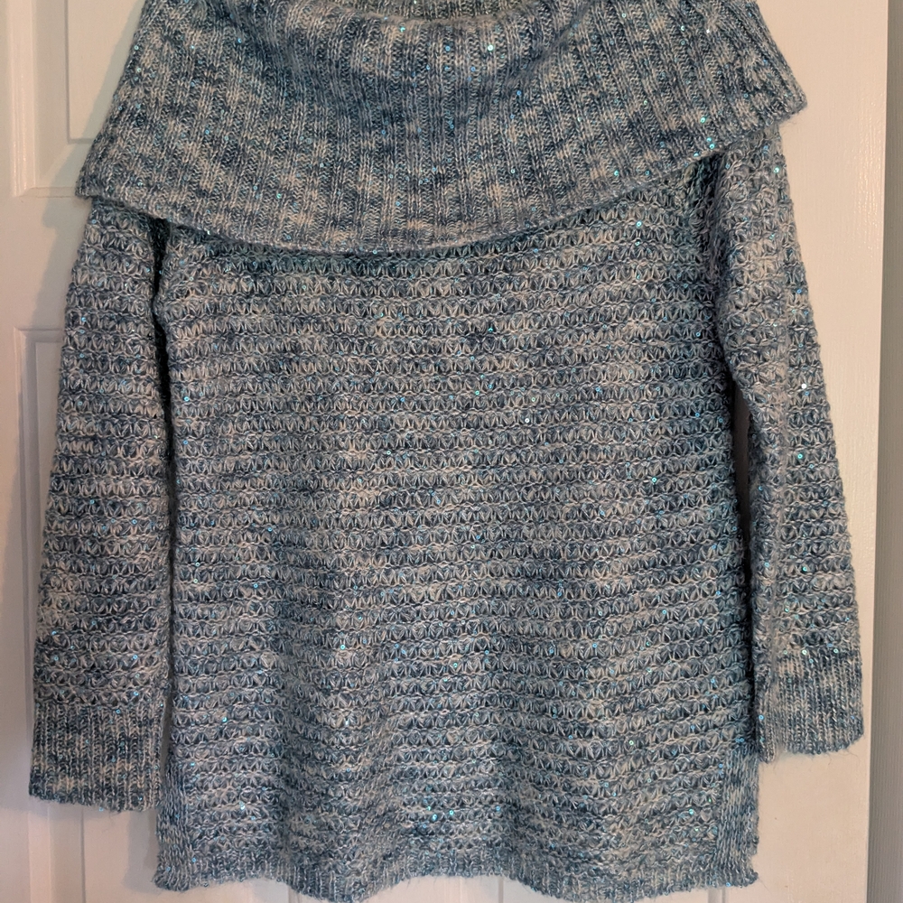 Chico's Blue/Green Cowl Neck Sequined Sweater